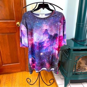 NWOT Kyku Galaxy Print T-Shirt Purple & Pink Outer Space Size XL